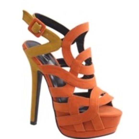 Orange & Yellow Faux Suede Platform Sandals (NIB) - Picture 1 of 4